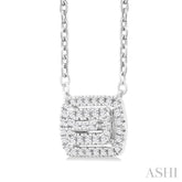 1/6 ctw Double Halo Emerald Shape Petite Round Cut Diamond Fashion Pendant With Chain in 10K White Gold